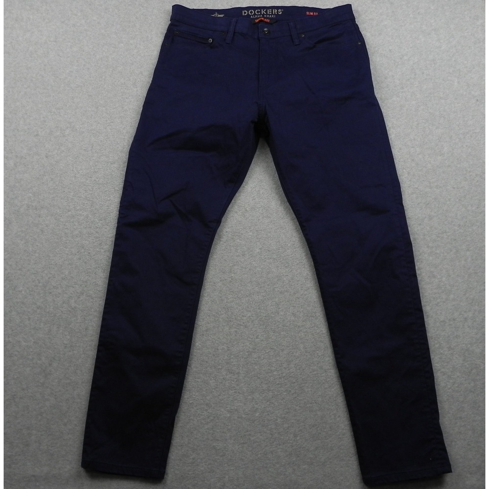 Dockers Pants Mens 34x30 Supreme Flex Alpha Khaki Slim Fit 5-Pocket Navy Blue